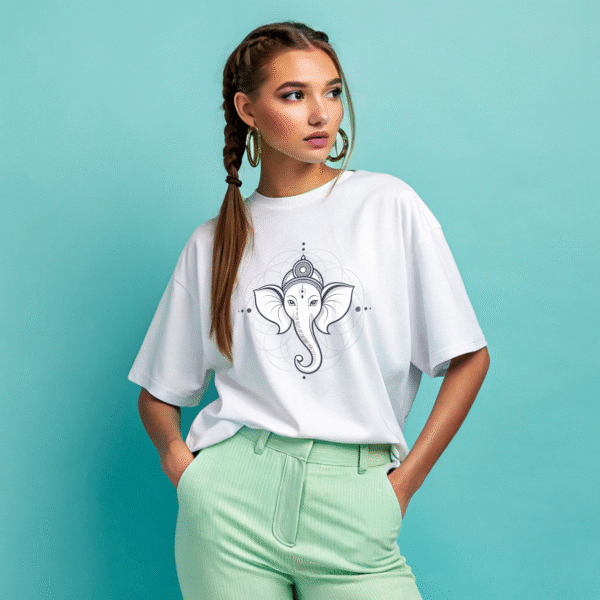 Minimalist Ganesh Line Art White T-Shirt – Spiritual Unisex Tee