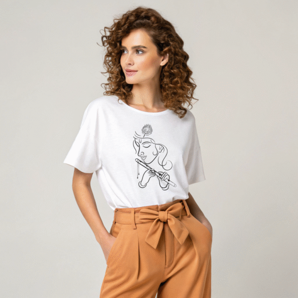 Minimal Krishna Line Art with Flute